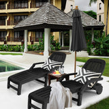 Tangkula Outdoor Chaise Lounge Chair, 5-Position Adjustable Recliner with Storage Box and Flexible Wheels - OP70717BK