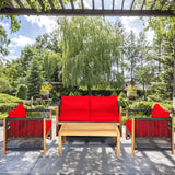 Tangkula Outdoor Wood Furniture Set, Acacia Wood Frame Loveseat Sofa, 2 Single Chairs and Coffee Table - HW63868RE