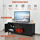 Tangkula Fireplace TV Stand for TVs Up to 65 Inch, Fireplace Media Console Table with Barn Doors, Electric Heater with Adjustable Brightness & Remote - HV10085BK+FP10047US