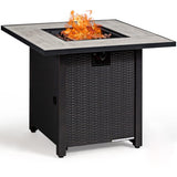 Tangkula 6 Piece Outdoor Rattan Sofa Set with 30in Propane Gas Fire Table - OP70520+HW68691ADK+