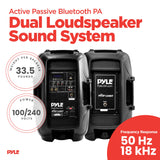 Pyle Active Passive Bluetooth PA Dual Loudspeaker Sound System Kit & Microphones - 84543