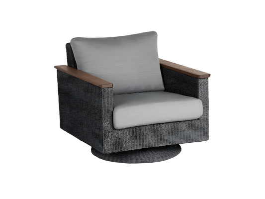 Jensen Outdoor Swivel Lounge Chair in Gray Weave with Bodhi Char Fabric - 12038901