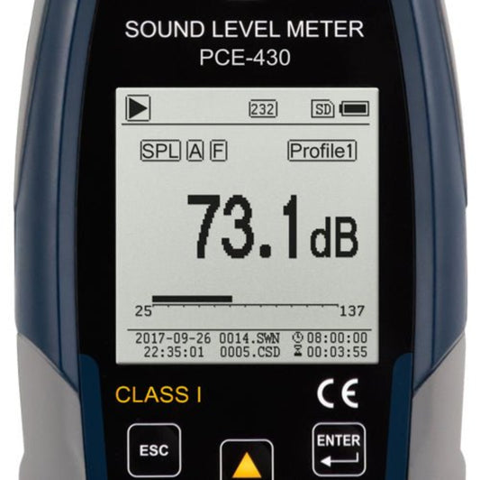 PCE 430 Class 1 Decibel Sound Meter (22 - 136dB) - PCE-430