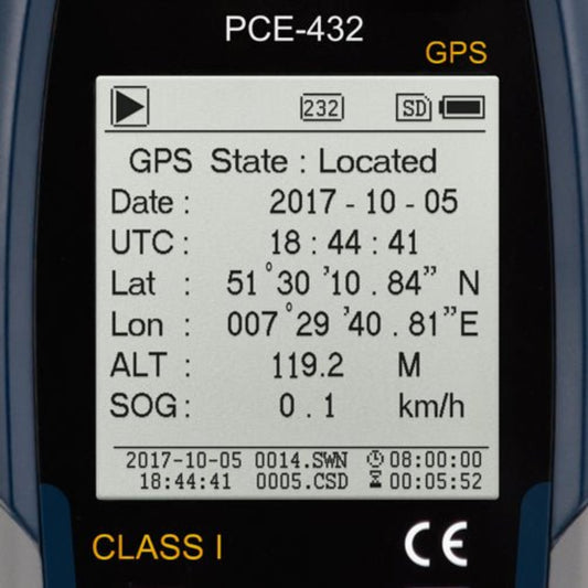 PCE 432 Class 1 Decibel Sound Meter with GPS (22 - 136dB) - PCE-432