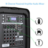 Pyle Stage and Studio 8 Inch Bluetooth PA Loud Speaker and 8 Channel Audio Mixer - 211818