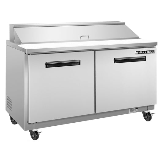 Maxx Cold MXCR60SHC 61" Two-Door Refrigerated Sandwich & Salad Prep Station, 16 Pans, Stainless Steel