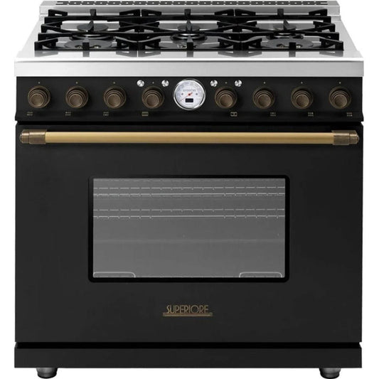 Superiore Deco 36-Inch Gas Freestanding Range in Black and Cream Matte with Bronze Trim - RD361GCNCB_