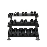 TKO Rubber Hex Dumbbell Set with 3-Tier Horizontal Rack - S890-SXRE15