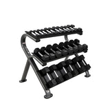 TKO Rubber Hex Dumbbell Set with 3-Tier Horizontal Rack - S890-SXRE15