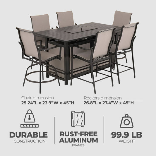 Four Seasons Courtyard Manhattan 6 Piece Patio High Chair Dining Furniture, Gray - 396140