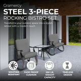 Four Seasons Courtyard Gramercy Sturdy Steel 3 Piece Rocking Bistro Set, Gray - 396145