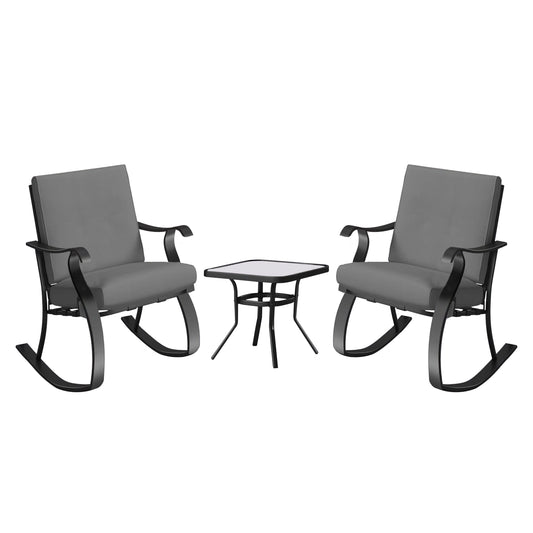 Four Seasons Courtyard Gramercy Sturdy Steel 3 Piece Rocking Bistro Set, Gray - 396145