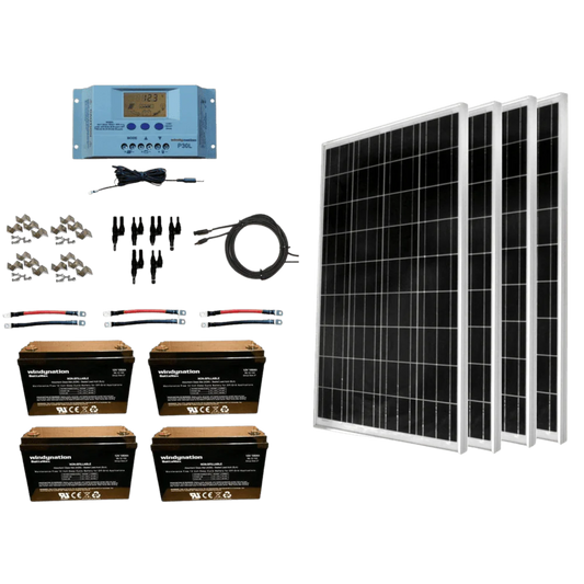 WindyNation 400 Watt Solar Panel Kit with 400ah AGM Battery New - SOK-400WP-P30L-400B
