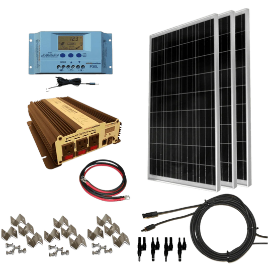 WindyNation Complete 300 Watt Solar Panel Kit with 1500W VertaMax Power Inverter for 12 Volt Battery Systems New - SOK-300WPI-15