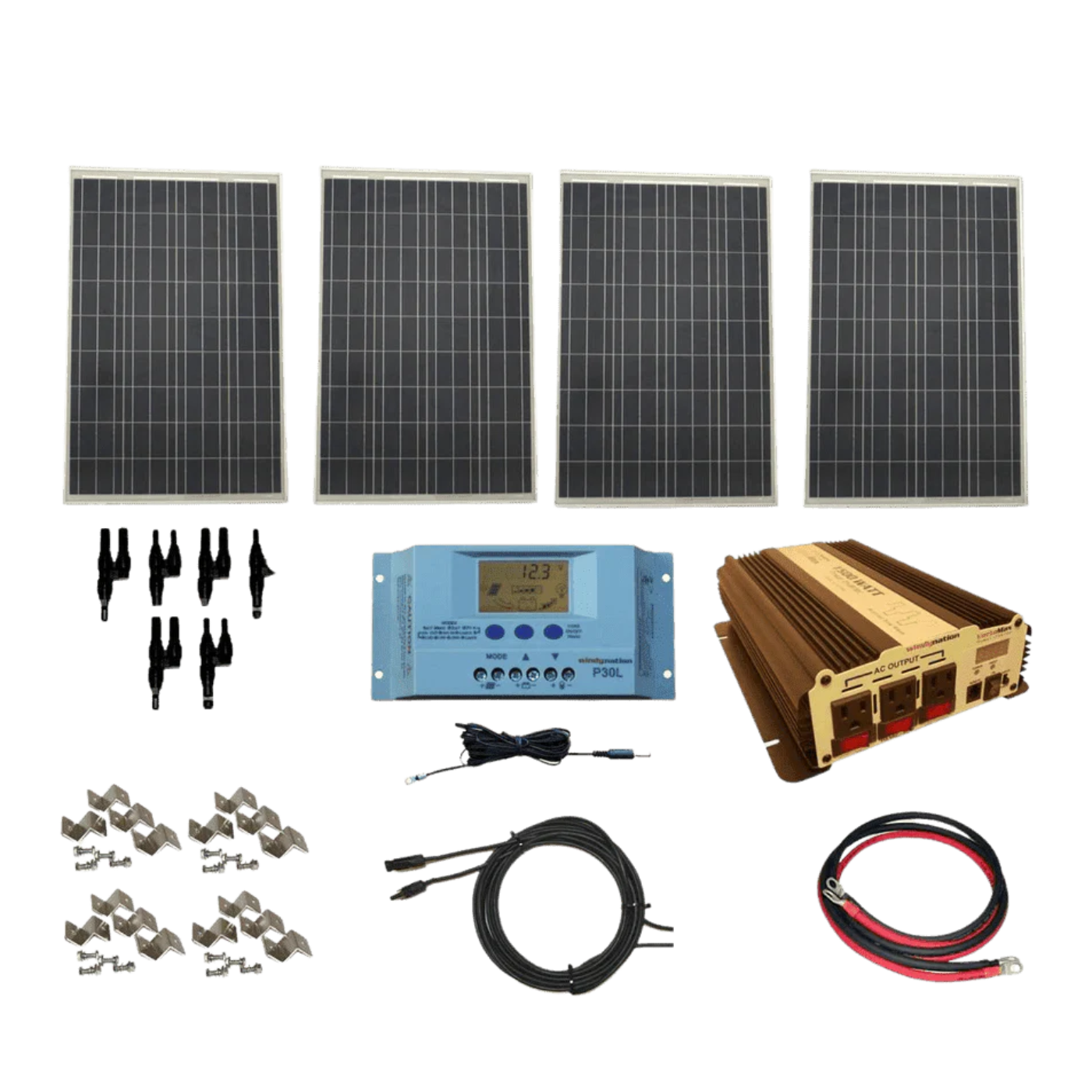 WindyNation Complete 400 Watt Solar Panel Kit with VertaMax Power Inverter for 12 Volt Battery Systems New - SOK-400WPI-15