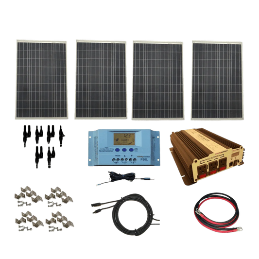 WindyNation Complete 400 Watt Solar Panel Kit with VertaMax Power Inverter for 12 Volt Battery Systems New - SOK-400WPI-15