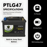 PowerTex 2021 Volkswagen Jetta L4 1.4LReplacement Car Battery BCI Group 47 Lithium LiFePO4 Automotive Powertex Battery - PTLG47-087