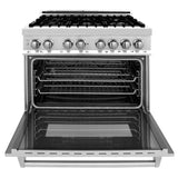 ZLINE Kitchen and Bath 36" Range, Range Hood, Microwave, Dishwasher & Refrigerator Appliance Package, 5KPR-RARH36-MWDWV